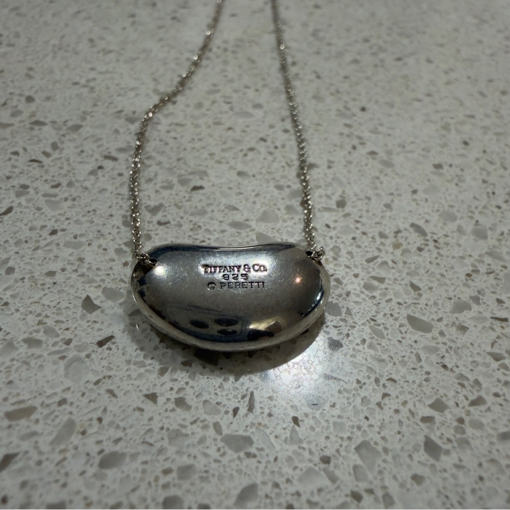Tiffany & Co Sterling Silver LARGE Elsa Peretti Bean Pendant Necklace